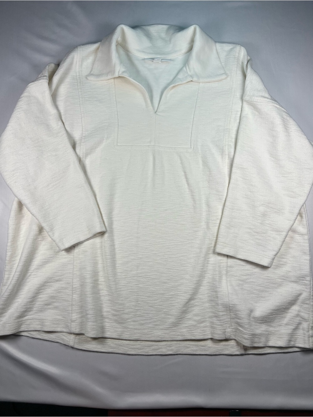 Pure Jill J Jill Organic Cotton Tunic Top XL Ivory Long Sleeve Collared Casual